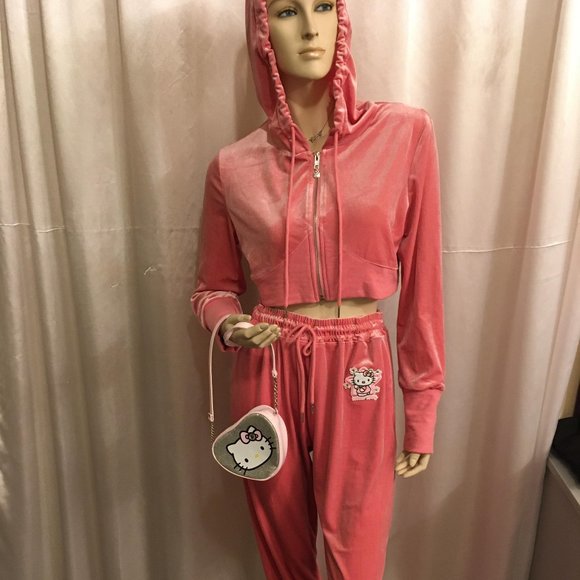 hello kitty Pants - gorgeous hello kitty soft pink velour high waist cropped tracksuit! ON SALE